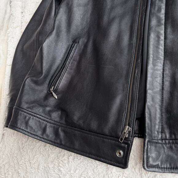 Vintage Y2K black leather bomber jacket coat oversized Merona moto genuine L - Picture 7 of 15